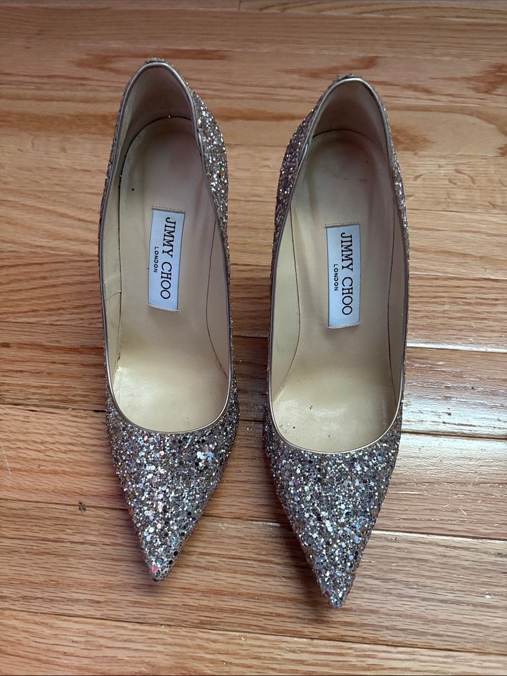 Jimmy Choo London Abel Glitter Pump Nude Champagne Wedding Formal 37